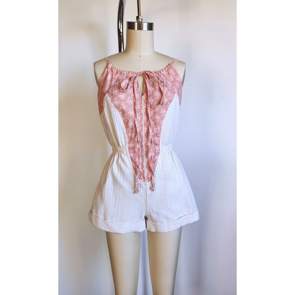 Vintage Mini Romper Jumpsuit Overall - Short Shorts Overall Boho Bohemian 80s XS - Picture 3 of 10